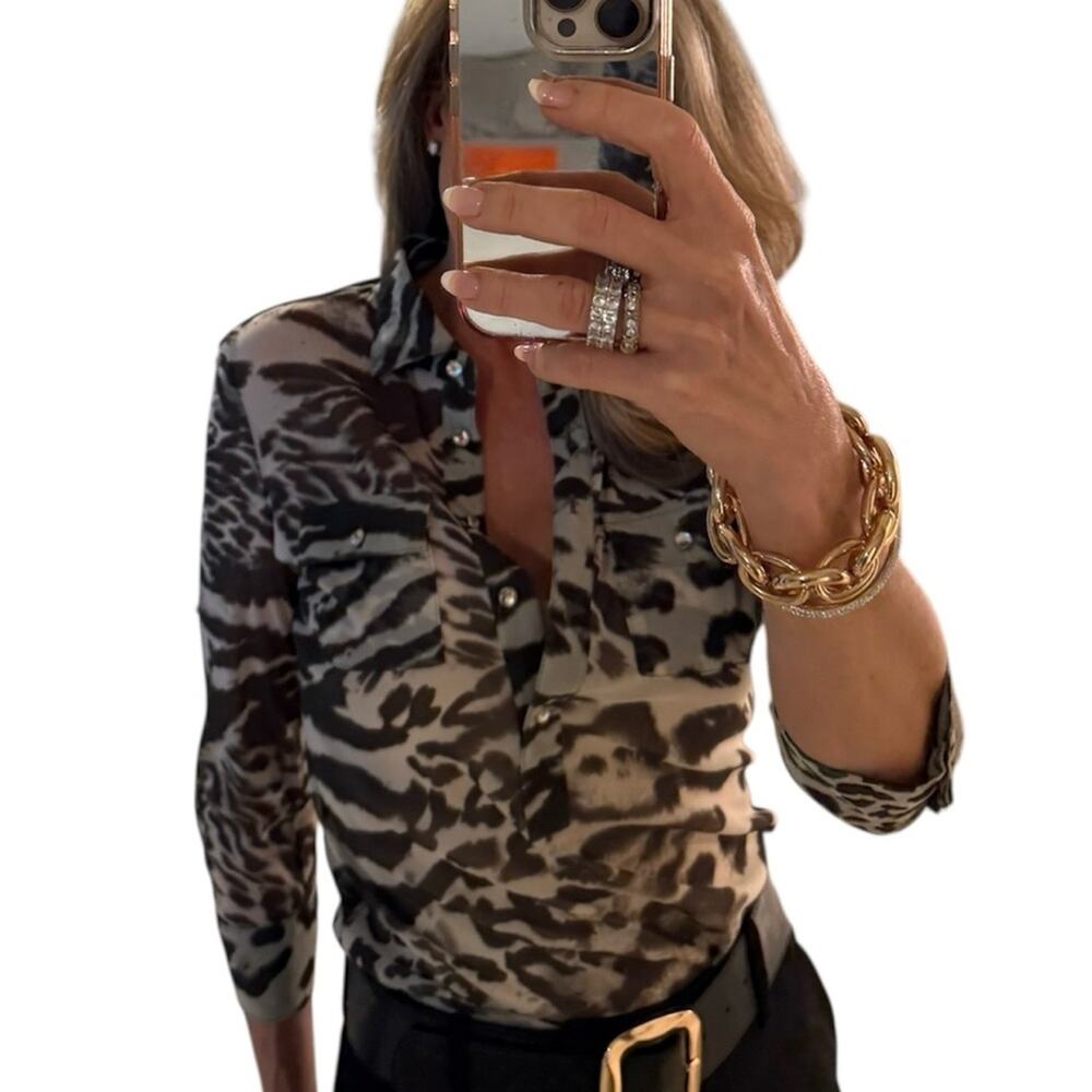INC Sheer Animal Print Blouse Size Small